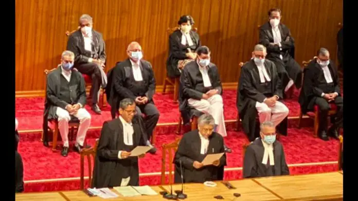 For the first time in Supreme Court history, nine members were sworn in as judges For the first time in Supreme Court history, nine members were sworn in as judges